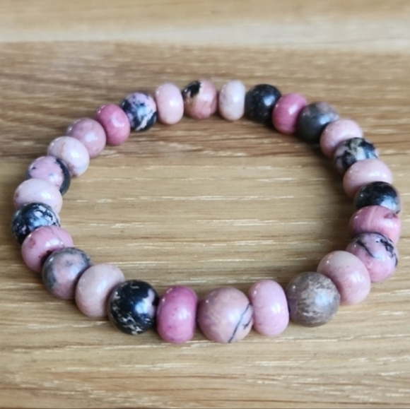 Rhodonite Bead Stretch Bracelet - Picture 2 of 9